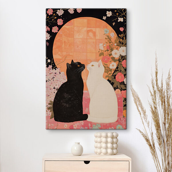 Zwart-witte katten kijken elkaar aan Canvas Schilderijen Zwart-witte katten kijken elkaar aan