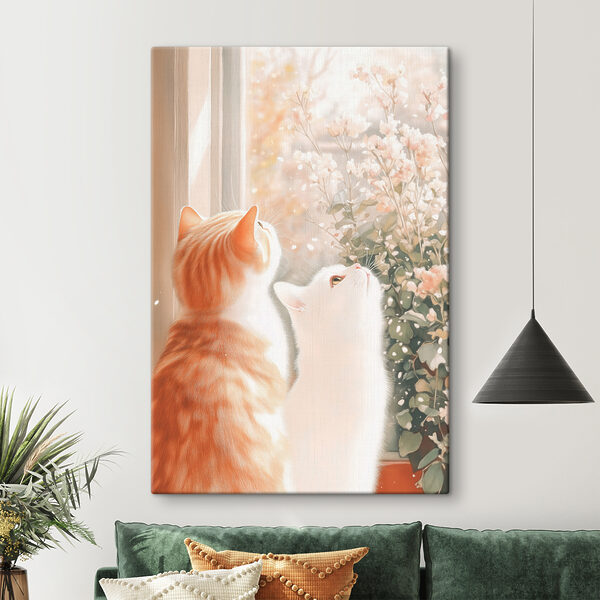 Twee katten kijken uit een raam Canvas Schilderijen Twee katten kijken uit een raam