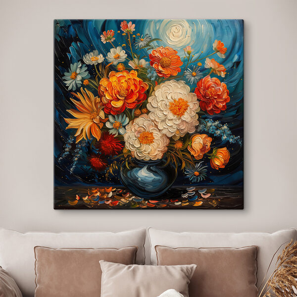 Schilderij van bloemen in een vaas Canvas Schilderijen Schilderij van bloemen in een vaas