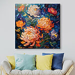 Canvas Schilderijen Schilderij van bloemen op een blauwe achtergrond