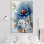 Canvas Schilderijen Blauwe bloem met oranje hart
