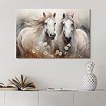 Canvas Schilderijen Schilderij van paarden met bloemen