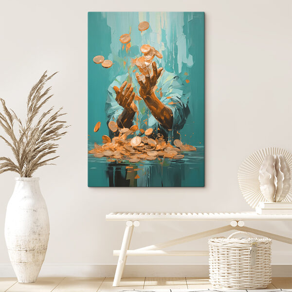 Persoon die munten in de lucht gooit Canvas Schilderijen Persoon die munten in de lucht gooit