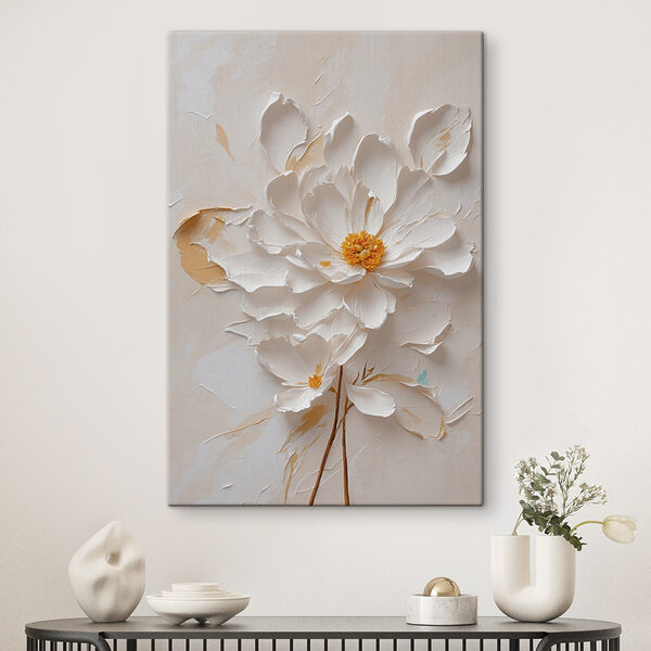 Witte bloem met geel hart Canvas Schilderijen Witte bloem met geel hart