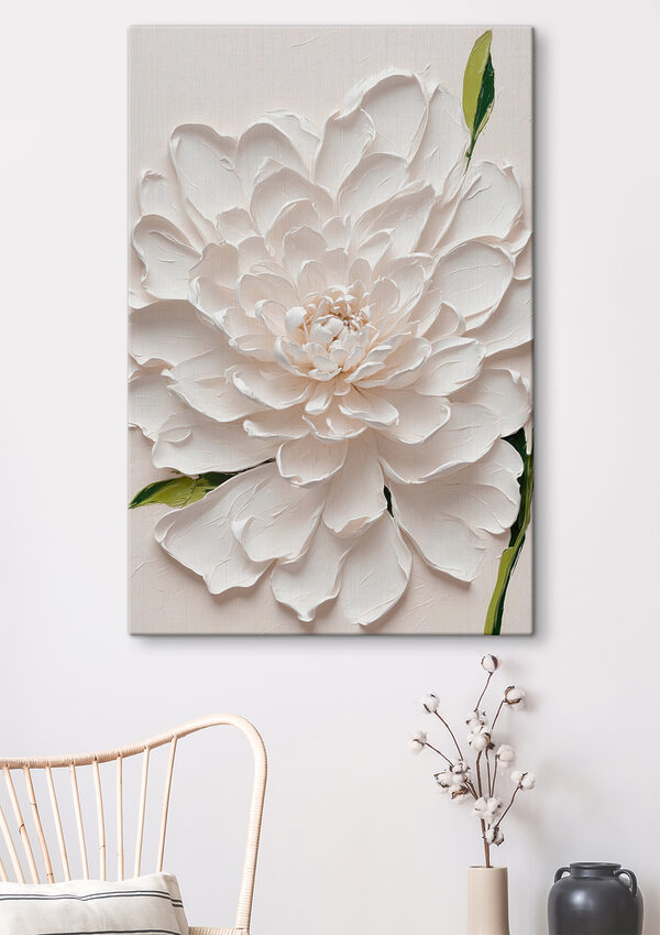 Sierlijke witte bloesem in reliëf Canvas Schilderijen Sierlijke witte bloesem in reliëf
