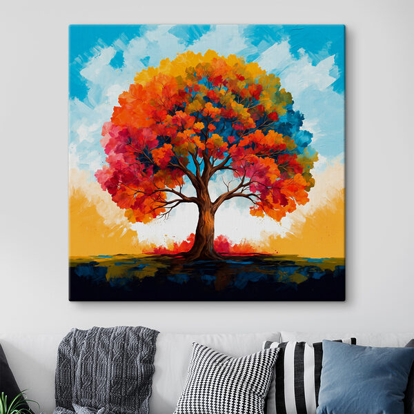 Schilderij van een boom met kleurrijke bladeren Canvas Schilderijen Schilderij van een boom met kleurrijke bladeren