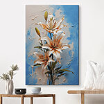 Canvas Schilderijen Schilderij van bloemen op een blauwe achtergrond