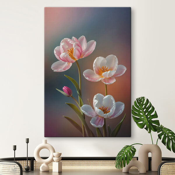 Groep roze en witte bloemen Canvas Schilderijen Groep roze en witte bloemen