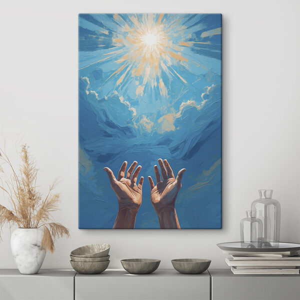 Paar handen die naar de hemel reiken Canvas Schilderijen Paar handen die naar de hemel reiken