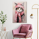 Canvas Schilderijen Schilderij van een kat met sjaal