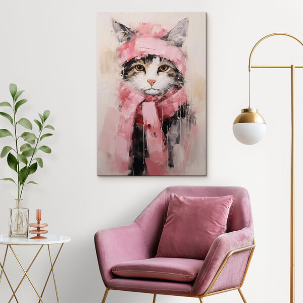 Schilderij van een kat met sjaal Canvas Schilderijen Schilderij van een kat met sjaal