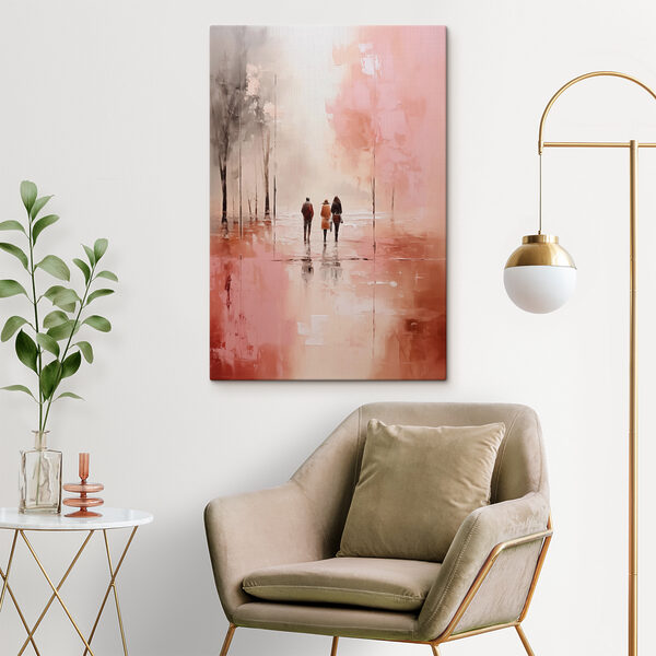 Groep mensen loopt op een natte straat Canvas Schilderijen Groep mensen loopt op een natte straat