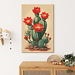 Canvas Schilderijen Cactus met rode bloemen
