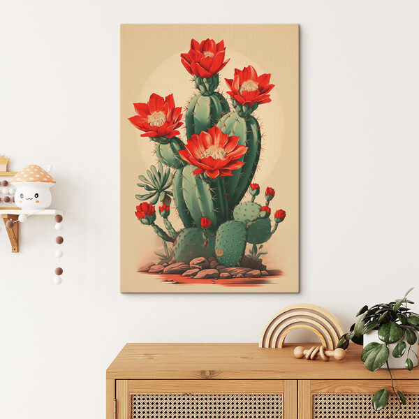 Cactus met rode bloemen Canvas Schilderijen Cactus met rode bloemen