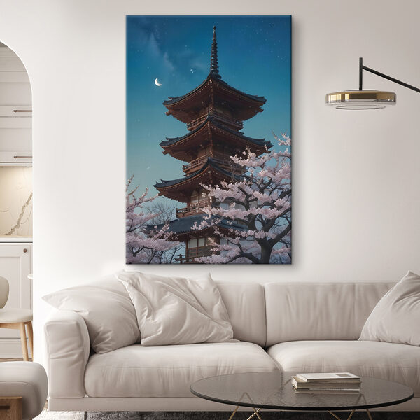 Pagode met kersenbloesems Canvas Schilderijen Pagode met kersenbloesems