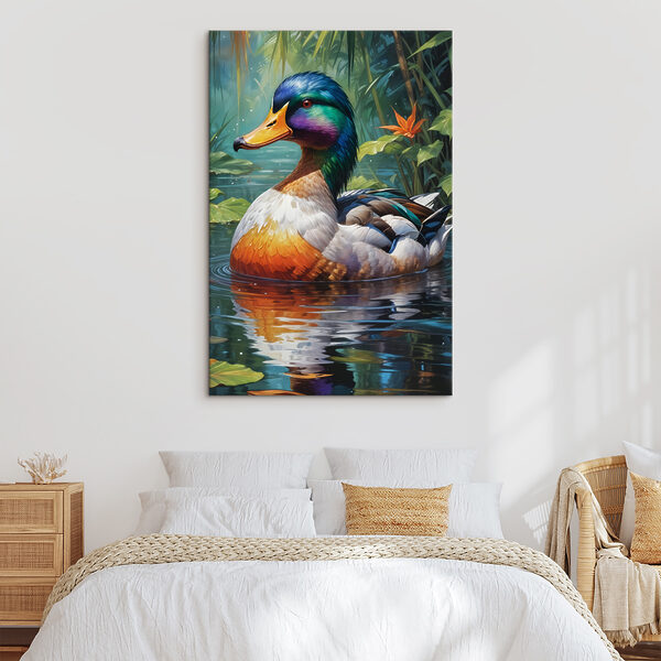 Kleurrijke eend in water Canvas Schilderijen Kleurrijke eend in water