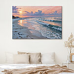 Canvas Schilderijen Strand met golven en mensen erop