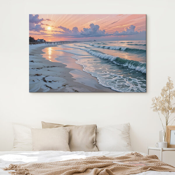Strand met golven en mensen erop Canvas Schilderijen Strand met golven en mensen erop