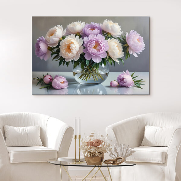 Vaas met bloemen op een tafel Canvas Schilderijen Vaas met bloemen op een tafel