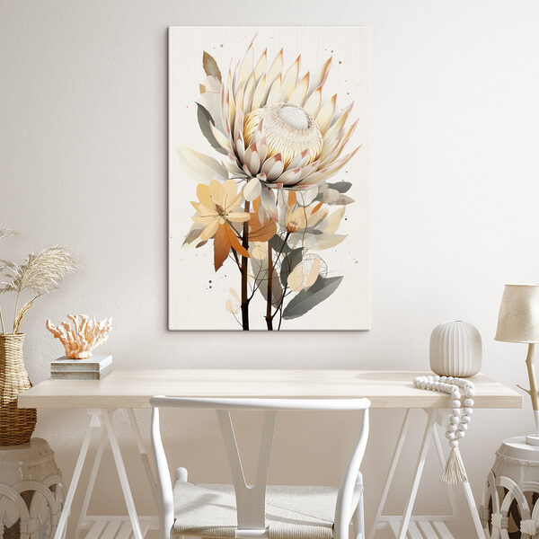 Bloem met bladeren en een witte bloem Canvas Schilderijen Bloem met bladeren en een witte bloem