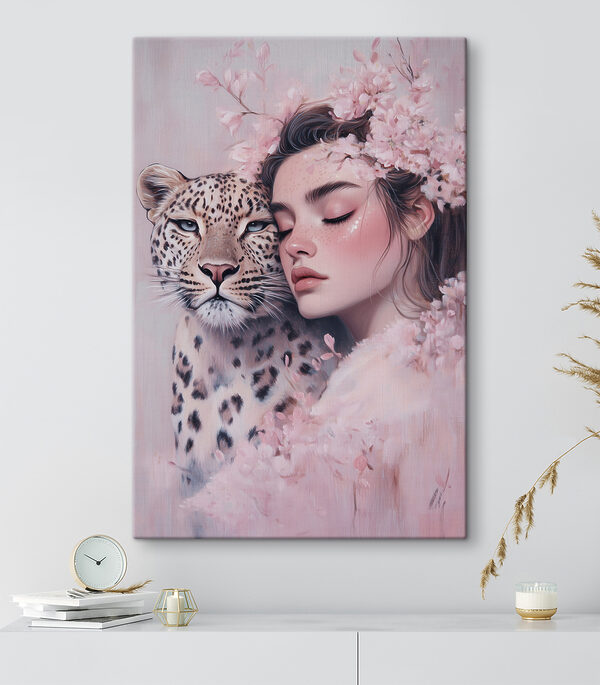 Vrouw met jachtluipaard Canvas Schilderijen Vrouw met jachtluipaard