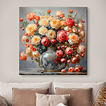 Canvas Schilderijen Vaas met bloemen op een tafel