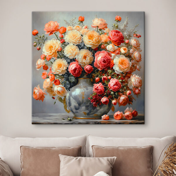 Vaas met bloemen op een tafel Canvas Schilderijen Vaas met bloemen op een tafel