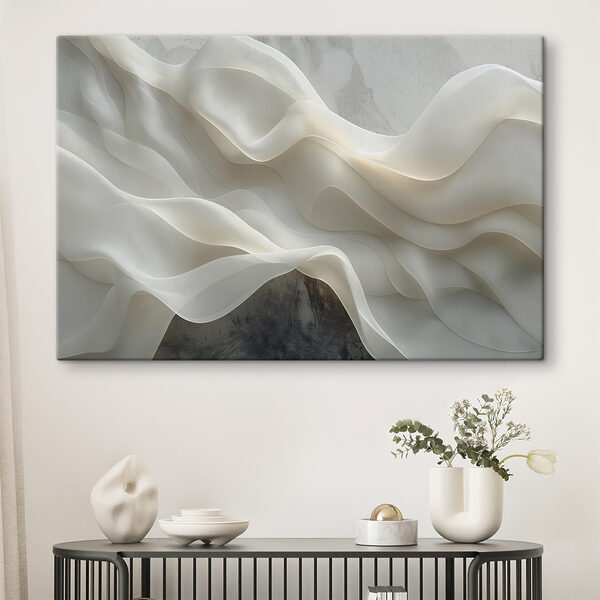 Witte stof met golvende plooien Canvas Schilderijen Witte stof met golvende plooien
