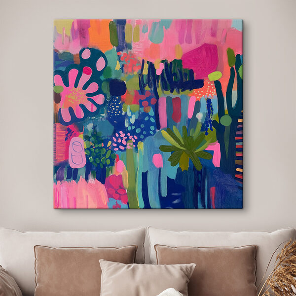 Kleurrijk schilderij van bloemen en planten Canvas Schilderijen Kleurrijk schilderij van bloemen en planten