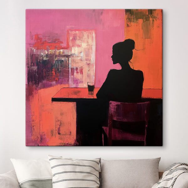 Schilderij van een vrouw zittend aan een tafel Canvas Schilderijen Schilderij van een vrouw zittend aan een tafel