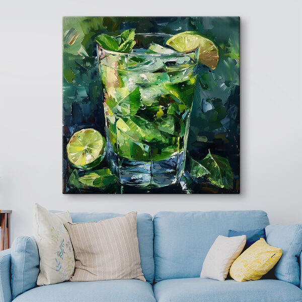 Glas ijs en limoenen Canvas Schilderijen Glas ijs en limoenen