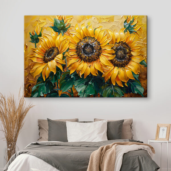 Heldere zonnebloemen in artistieke bloei Canvas Schilderijen Heldere zonnebloemen in artistieke bloei