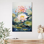 Canvas Schilderijen Schilderij van een bloem en bladeren