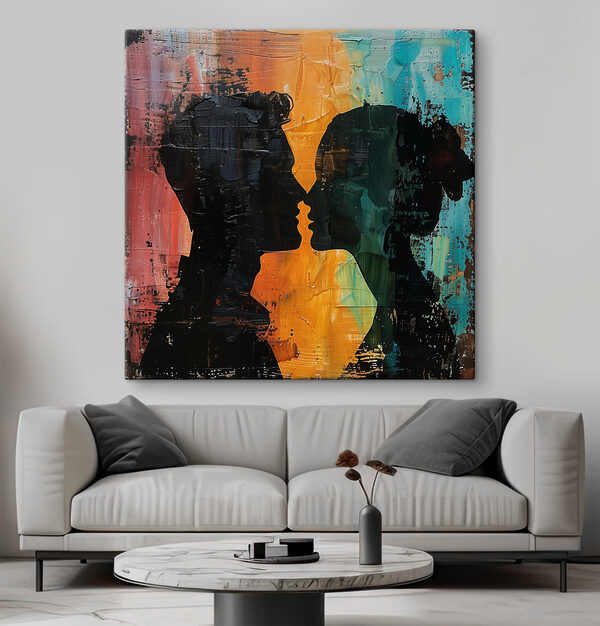 Man en vrouw zoenen Canvas Schilderijen Man en vrouw zoenen