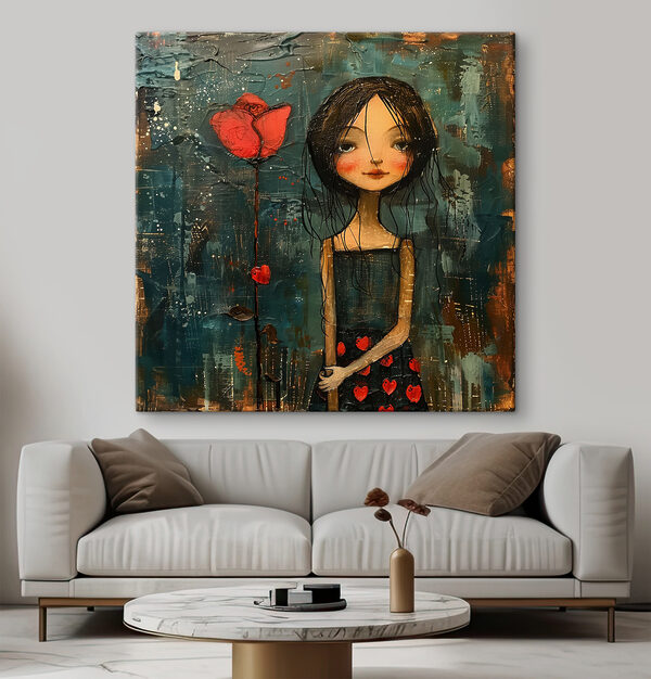 Schilderij van een meisje met een bloem Canvas Schilderijen Schilderij van een meisje met een bloem