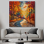 Canvas Schilderijen Schilderij van een rivier die door een bos stroomt