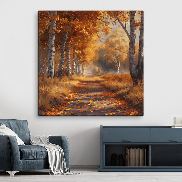 Pad met oranje bladeren erop Canvas Schilderijen Pad met oranje bladeren erop