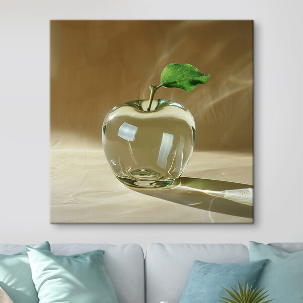 Glazen appel met een blad erop Canvas Schilderijen Glazen appel met een blad erop