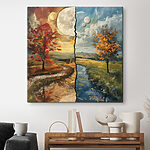 Canvas Schilderijen Puzzel van een landschap met bomen en een rivier