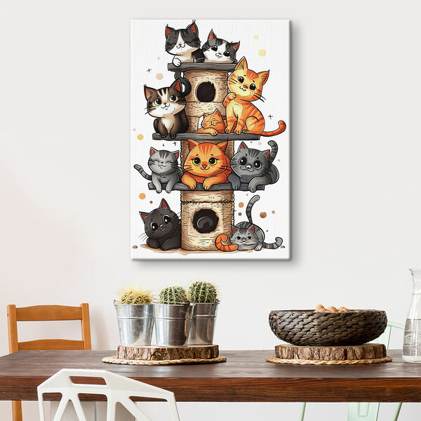 Groep katten op een toren Canvas Schilderijen Groep katten op een toren