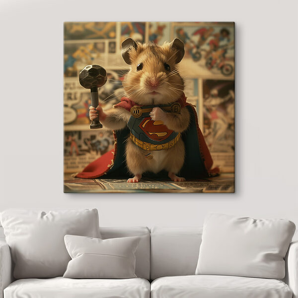 Hamster met cape en hamer Canvas Schilderijen Hamster met cape en hamer
