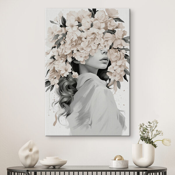 Vrouw met bloemen op haar hoofd Canvas Schilderijen Vrouw met bloemen op haar hoofd