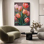 Canvas Schilderijen Groep roze en gele tulpen
