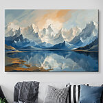 Canvas Schilderijen Meer met bergen en wolken