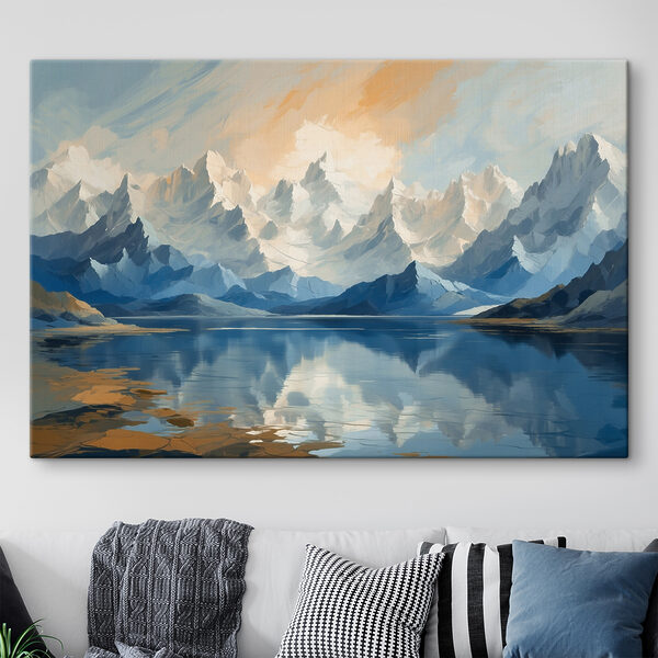Meer met bergen en wolken Canvas Schilderijen Meer met bergen en wolken