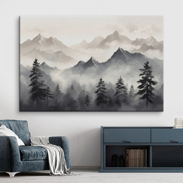 Landschap van bergen en bomen Canvas Schilderijen Landschap van bergen en bomen