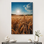 Canvas Schilderijen Tarweveld met de zon op de achtergrond