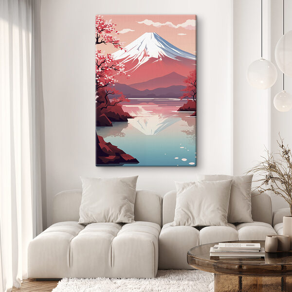 Berg met een meer en bomen Canvas Schilderijen Berg met een meer en bomen