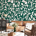 Fotobehang Patroon van groene letters