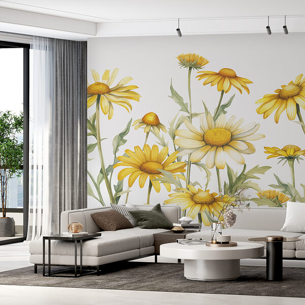 Groep gele bloemen Fotobehang Groep gele bloemen